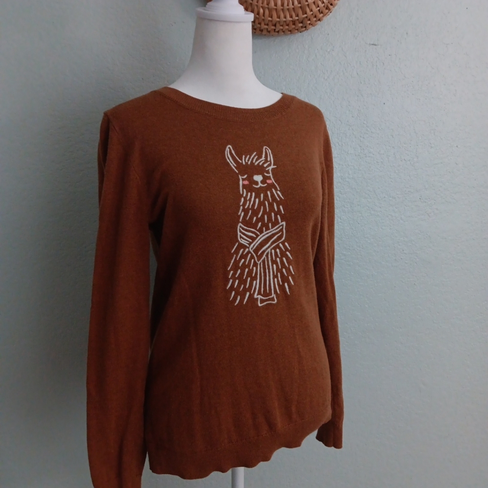 J. Crew embroidered llama sweater sz S